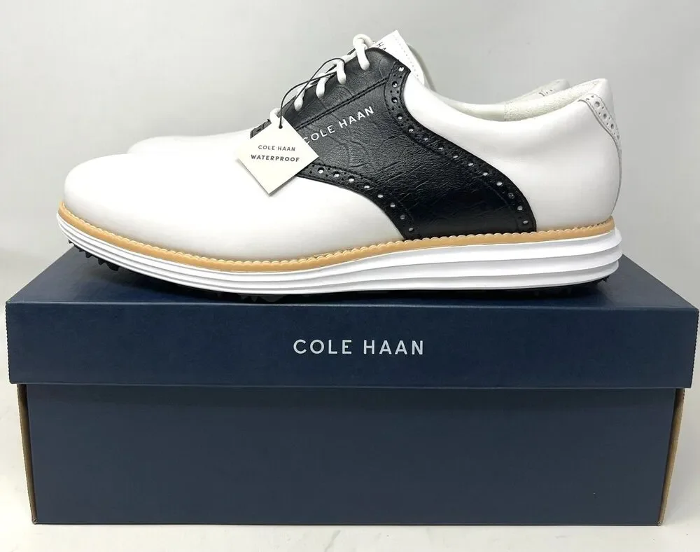 Cole Haan OG Original Grand Saddle Golf Shoe Sz 10 WHT BLCK C37176 Spikeless